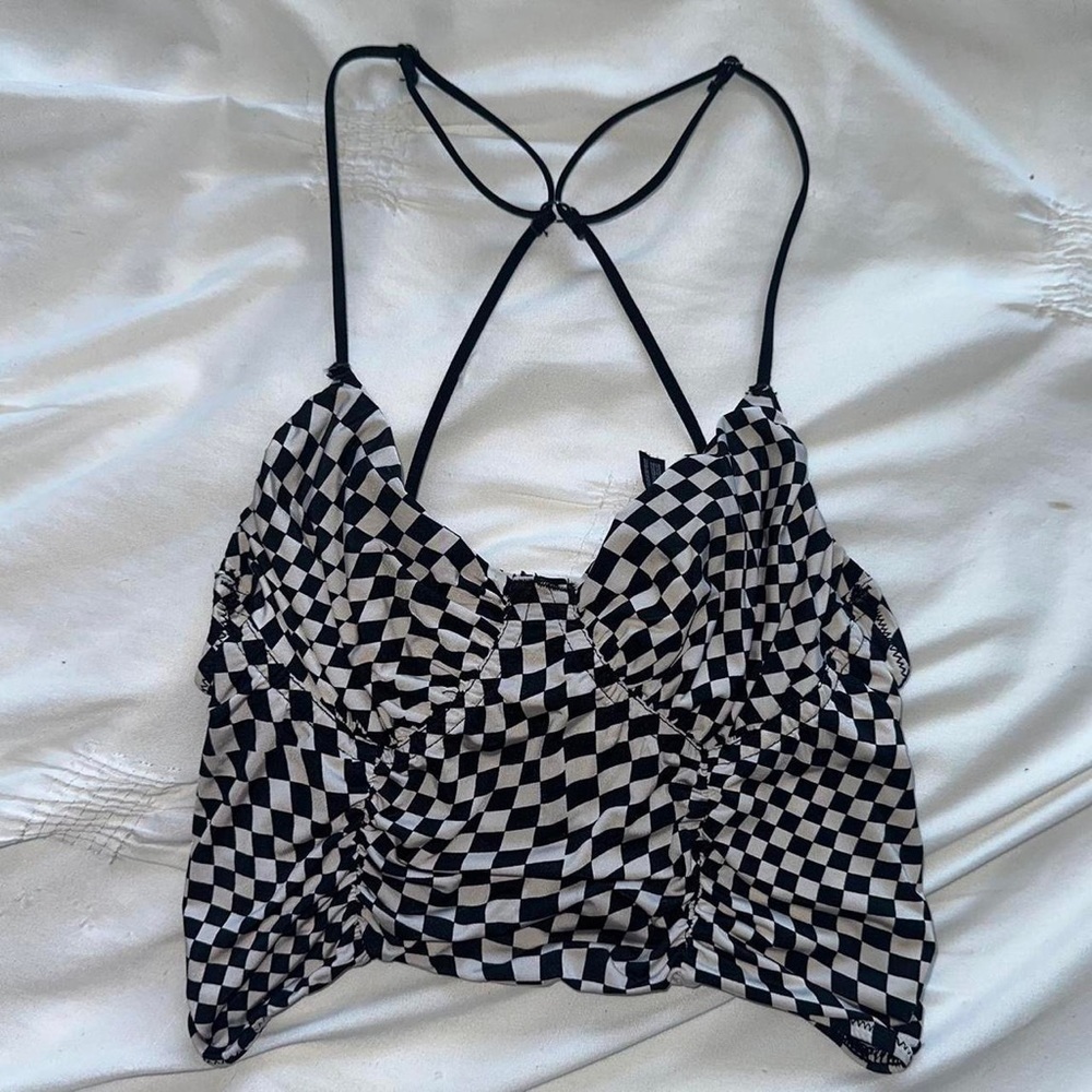 Urban Outfitters checkered black and white ruched crop top